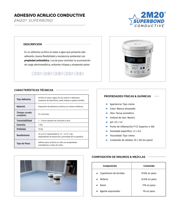 Adhesivo piso vinilico conductivo antiestático