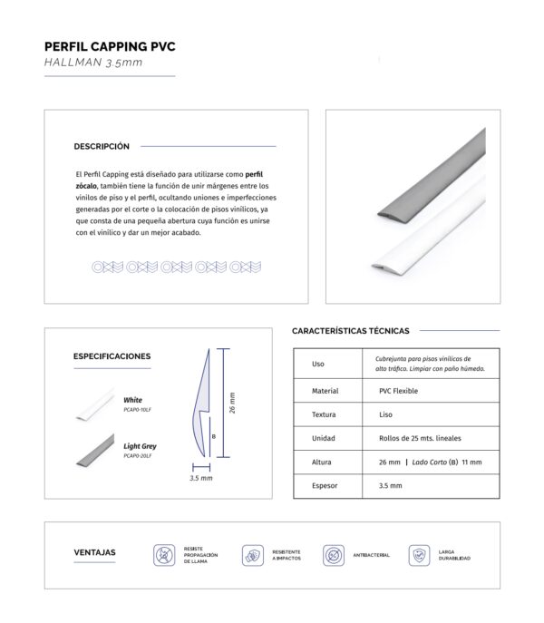 perfil capping para piso vinilico en rollo