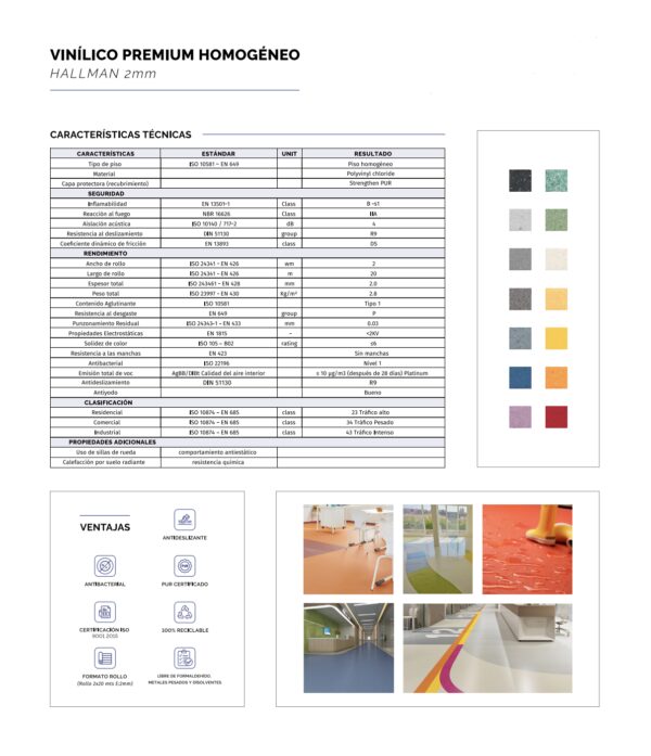 Piso vinilico en rollo premium homogéneo